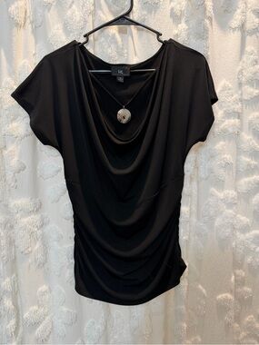 Byer California Black Draped Cowl-Neck Top